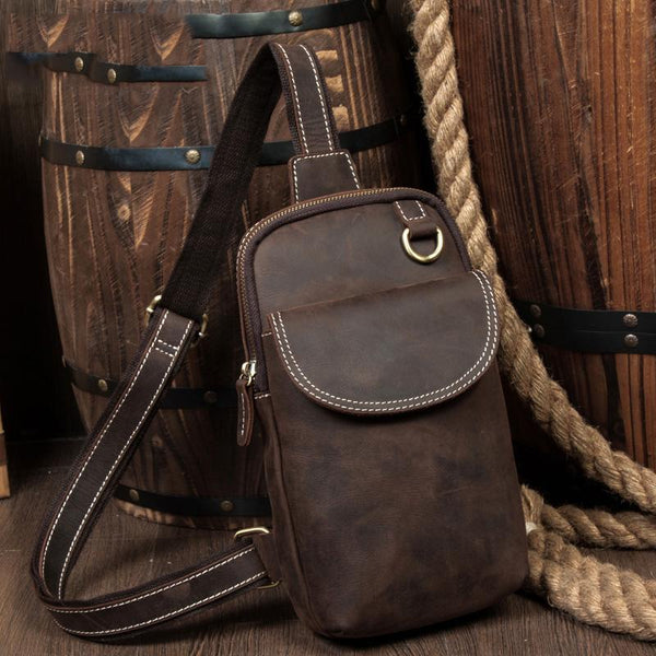 Leather Mens Cool Sling Bag Crossbody Bag Chest Bag for men - imessengerbags