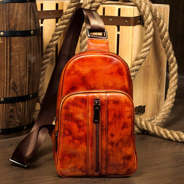 Leather Mens Cool Sling Bag Crossbody Bag Chest Bag for men - imessengerbags