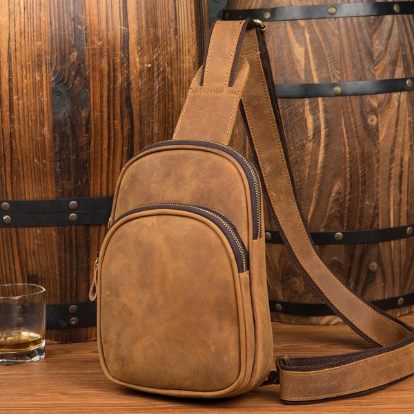 Leather Mens Cool Sling Bag Crossbody Bag Chest Bag for men