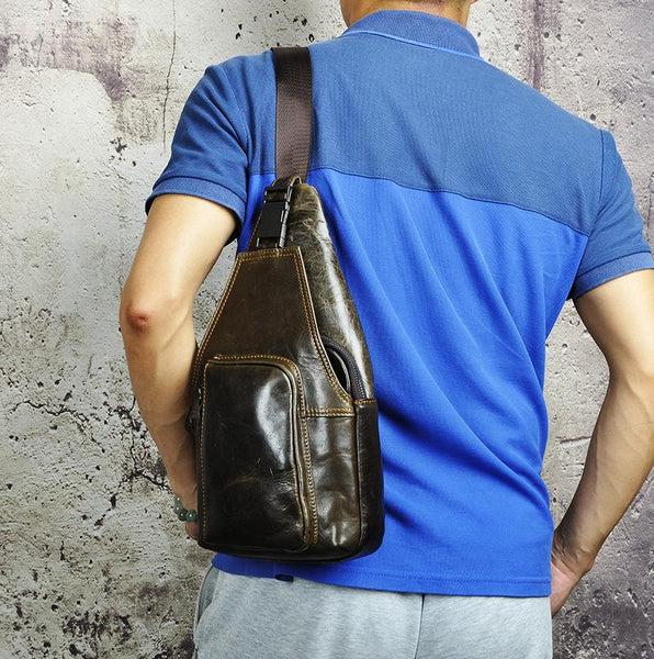 Leather Mens Cool Sling Bag Crossbody Bag Chest Bag for men - imessengerbags