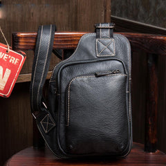Leather Mens Cool Sling Bag Crossbody Bag Chest Bag for men