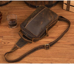 Leather Mens Cool Sling Bag Crossbody Bag Chest Bag for men