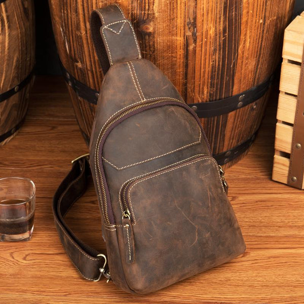 Leather Mens Cool Sling Bag Crossbody Bag Chest Bag for men