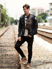 Leather Mens Cool Sling Bag Crossbody Bag Chest Bag for men