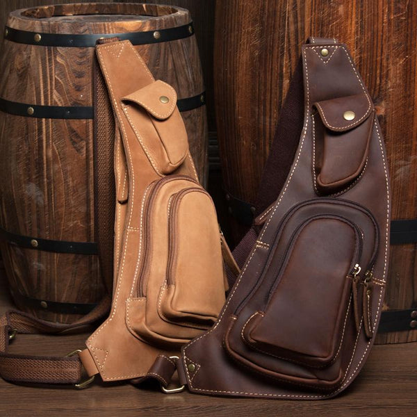 Leather Mens Cool Sling Bag Crossbody Bag Chest Bag for men