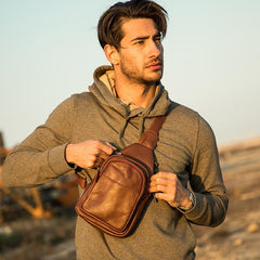 Leather Mens Cool Sling Bag Crossbody Bag Chest Bag for men - imessengerbags