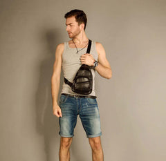 Leather Mens Cool Sling Bag Crossbody Bag Chest Bag for men