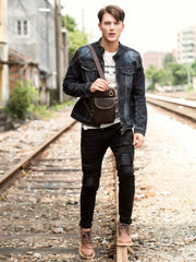 Leather Mens Cool Sling Bag Crossbody Bag Chest Bag for men