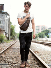Leather Mens Cool Sling Bag Crossbody Bag Chest Bag for men - imessengerbags