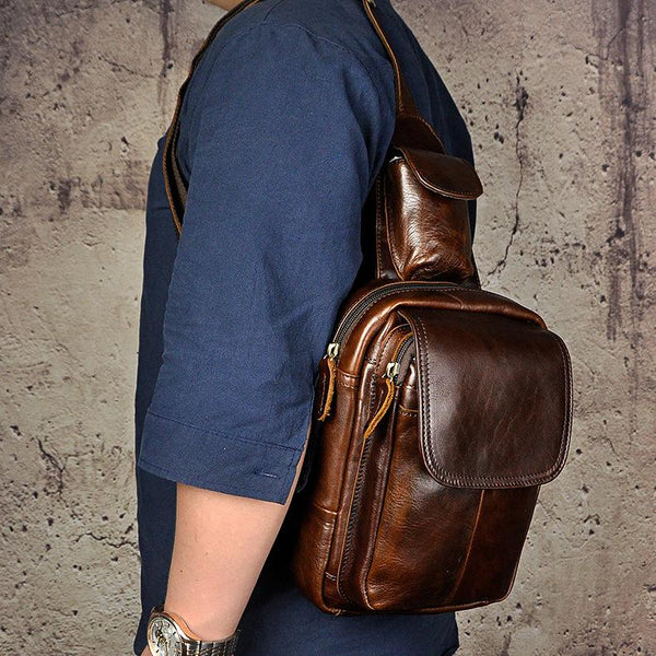 Leather Mens Cool Sling Bag Crossbody Bag Chest Bag for men - imessengerbags