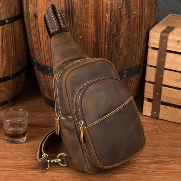 Leather Mens Cool Sling Bag Crossbody Bag Chest Bag for men