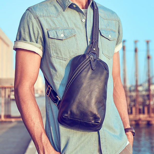 Leather Mens Cool Sling Bag Crossbody Bag Chest Bag for men