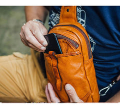 Leather Mens Cool Sling Bag Crossbody Bag Chest Bag for men - imessengerbags