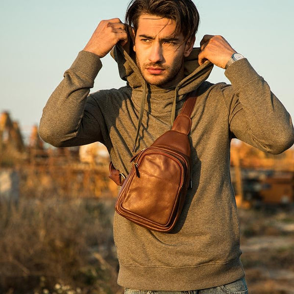 Leather Mens Cool Sling Bag Crossbody Bag Chest Bag for men - imessengerbags