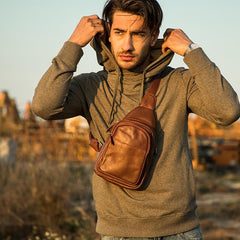 Leather Mens Cool Sling Bag Crossbody Bag Chest Bag for men - imessengerbags