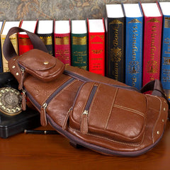 Leather Mens Cool Sling Bag Crossbody Bag Chest Bag for men