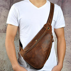 Leather Mens Cool Sling Bag Crossbody Bag Chest Bag for men - imessengerbags
