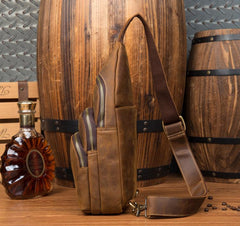 Leather Mens Cool Sling Bag Crossbody Bag Chest Bag for men
