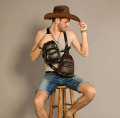 Leather Mens Cool Sling Bag Crossbody Bag Chest Bag for men