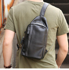 Leather Mens Cool Sling Bag Crossbody Bag Chest Bag for men