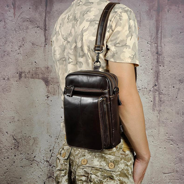 Leather Mens Cool Sling Bag Crossbody Bag Waist Bag for men - imessengerbags