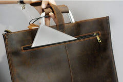 Leather Mens Dark Brown Briefcase 13'' Laptop Bag Red Brown Side Bag Handbag For Men - imessengerbags
