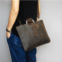 Leather Mens Dark Brown Briefcase 13'' Laptop Bag Red Brown Side Bag Handbag For Men - imessengerbags