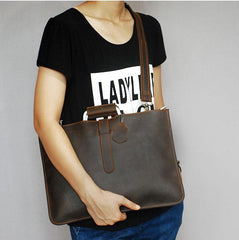 Leather Mens Dark Brown Briefcase 13'' Laptop Bag Red Brown Side Bag Handbag For Men - imessengerbags
