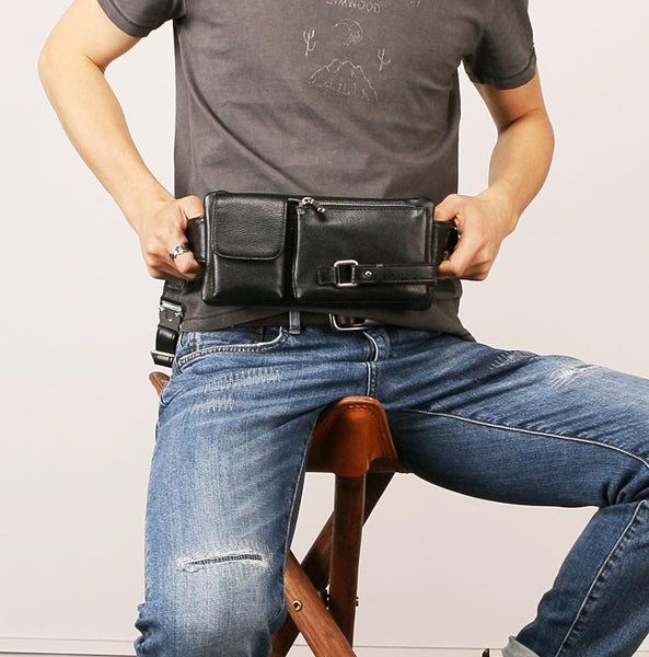 Leather Mens FANNY PACK MENS WAIST BAG HIP PACK BELT BAG FOR MEN - imessengerbags
