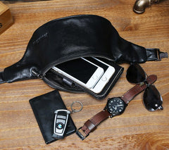 Black leather belt bag Black Leather FANNY PACK for Men black leather crossbody fanny pack 