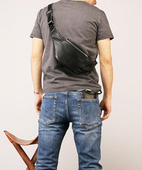 Black leather belt bag Black Leather FANNY PACK for Men 