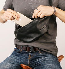 Black Leather FANNY PACK for Men 