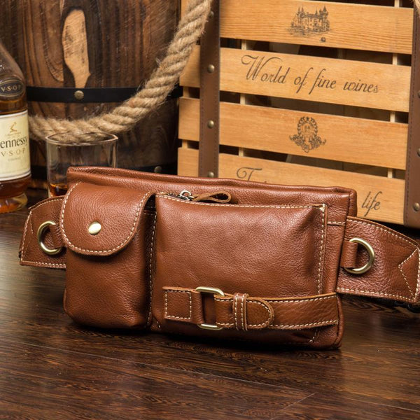 Leather Mens Fanny Pack Waist Bag Hip Pack Belt Bag Bumbag for Men - imessengerbags