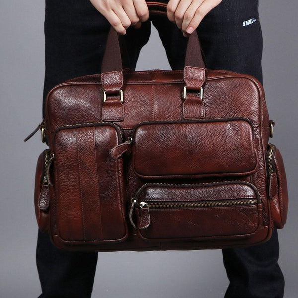 Leather Mens Large Briefcase Work Bag Travel Bag Business Bag for Men