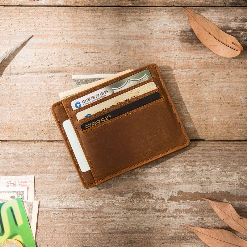 Leather Mens Slim Cards Holder Front Pocket Wallets Card Wallet