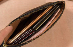 Leather Mens Slim Clutch Wristlet Bag Zipper Clutch for Men