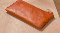 Leather Mens Slim Clutch Wristlet Bag Zipper Clutch for Men