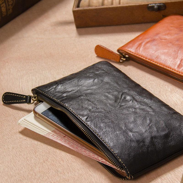 Leather Mens Slim Clutch Wristlet Bag Zipper Clutch for Men - imessengerbags