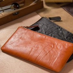 Leather Mens Slim Clutch Wristlet Bag Zipper Clutch for Men