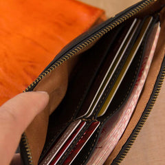 Leather Mens Slim Clutch Wristlet Bag Zipper Clutch for Men
