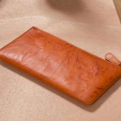 Leather Mens Slim Clutch Wristlet Bag Zipper Clutch for Men