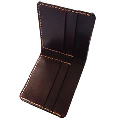 Leather Mens Slim Coffee Front Pocket Bifold Small Wallets Card Wallet for Men - imessengerbags