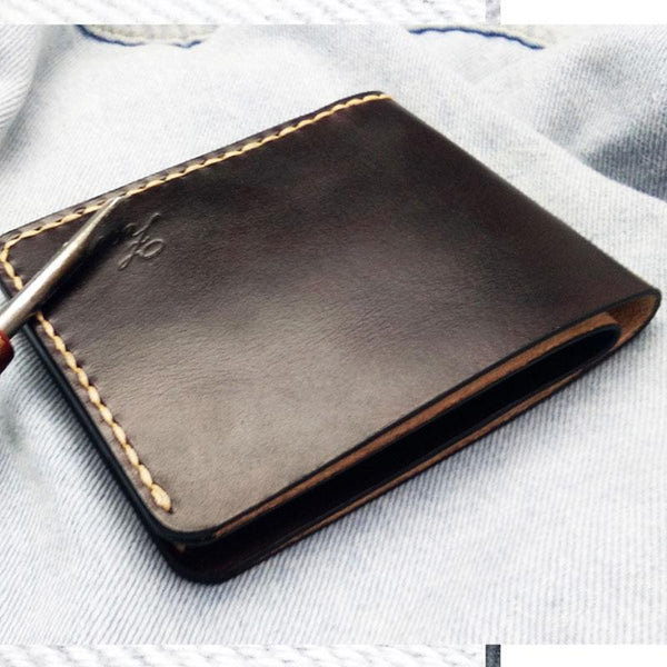 Leather Mens Slim Coffee Front Pocket Bifold Small Wallets Card Wallet for Men - imessengerbags