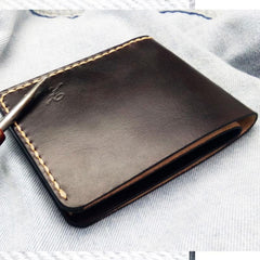 Leather Mens Slim Coffee Front Pocket Bifold Small Wallets Card Wallet for Men - imessengerbags
