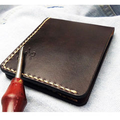 Leather Mens Slim Coffee Front Pocket Bifold Small Wallets Card Wallet for Men - imessengerbags