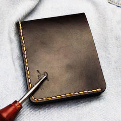Leather Mens Slim Coffee Front Pocket Bifold Small Wallets Card Wallet for Men - imessengerbags