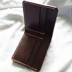 Leather Mens Slim Coffee Front Pocket Bifold Small Wallets Card Wallet for Men - imessengerbags