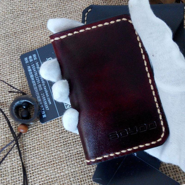 Leather Mens Slim Front Pocket Bifold Small Wallets Card Wallet for Men - imessengerbags
