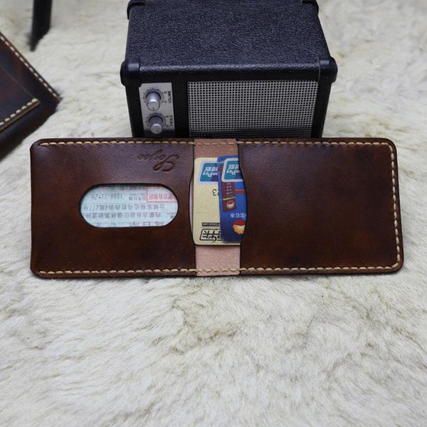 Leather Mens Slim Front Pocket Bifold Small Wallets License Wallet for Men - imessengerbags