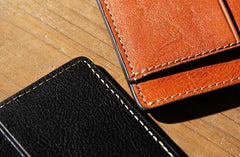 Leather Mens Slim Front Pocket Wallet Card Wallet Black Card Wallet for Men - imessengerbags